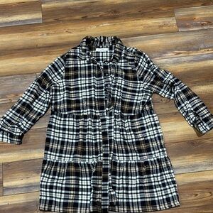 LOFT Black and Tan Checkered Dress